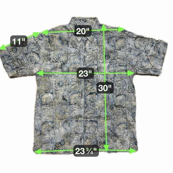 Johari West Batik Hawaiian Shirt Men's Large Blue 100% Cotton Short Sleeve Beach - Picture 8 of 8